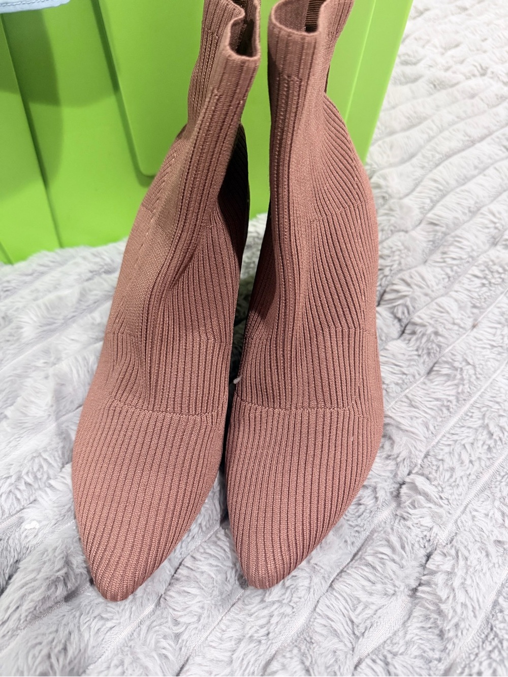 Knit Pointed-Toe Sock Boot in Dusty Rose